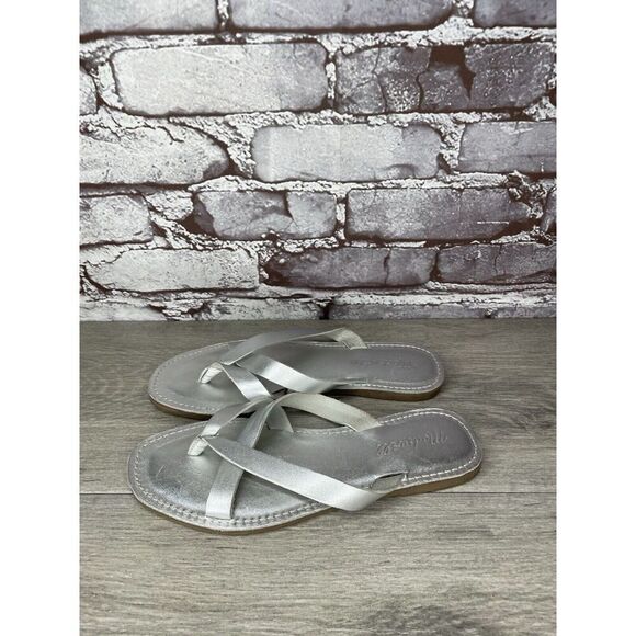 Madewell Boardwalk Silver Metallic Leather Thong Sandals Women’s Sz 6.5M US/37EU - Picture 1 of 16